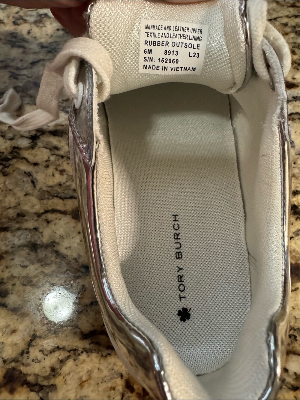 Tory Burch Metallic Silver Low-Top Logo Sneaker - Picture 8 of 8